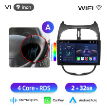 Junsun autoradio, 9 inch IPS scherm, Android 15, 2GB+32GB, draadloos voor Peugeot 206