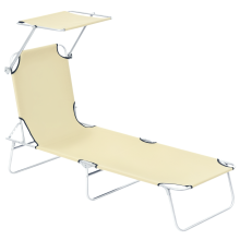 Outsunny ligstoel, opvouwbaar, beige, met verstelbare rugleuning en zonneklep, 187x58x36 cm