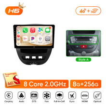 Ainavi Android autoradio, 2 DIN, draadloze CarPlay en Android Auto, voor Peugeot 107 Toyota Aygo Citroen C1, H6 8G 256G Style A