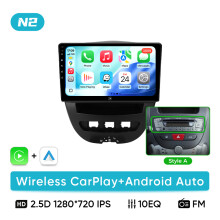 Ainavi Android autoradio, 2 DIN, draadloze CarPlay en Android Auto, voor Peugeot 107 Toyota Aygo Citroen C1, N2 Linux Style A
