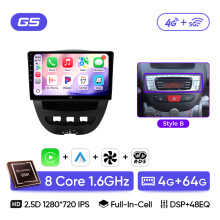 Ainavi Android autoradio, 2 DIN, 4G 64G Style B, draadloze CarPlay en Android Auto, voor Peugeot 107 Toyota Aygo Citroen C1