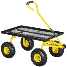 Outsunny tuinkar, 94x48,5x100 cm, 150 kg draagvermogen, geel metaal met rubberen wielen