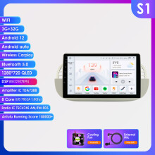 Hizpo autoradio, 9 inch QLED scherm, Android 13, 3GB RAM, 32GB opslag, wit, voor Fiat 500 2007-2014