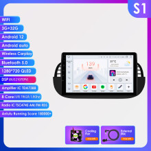 Hizpo autoradio, 9 inch, Android 13, 3GB RAM en 32GB opslag, zwart, voor Fiat 500 2007-2014 met draadloze CarPlay