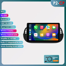 Hizpo autoradio, 9 inch, 2GB 32GB, zwart, draadloos CarPlay en Android Auto voor Fiat 500 2007-2014