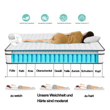 Rosahqnda matras, 90x140 cm, pocketveringkern, medium sterkte traagschuim, ademend 3D-stof
