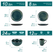 Vancasso Starry Green dinerset, steengoed servies van 16 stuks met dinerbord, dessertbord, schaal en mok