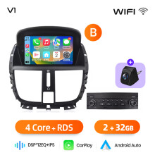 Junsun Android autoradio, 7 inch IPS touchscreen, 2GB+32GB, draadloze Apple CarPlay en Android Auto voor Peugeot 207