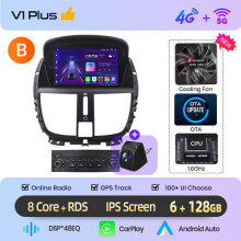 Junsun autoradio, 7 inch Android, 6GB RAM + 128GB opslag, draadloos Apple CarPlay en Android Auto voor Peugeot 207
