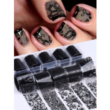 Nagelstickers, set van 10 vellen, kantpatroon design transfer folie, wit en zwart voor manicure