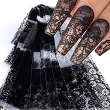 Nagelstickers, set van 10 vellen, kantpatroon met sterrenhemel design, wit en zwart