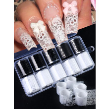 Nagelstickers, set van 10 vellen, kant en sterrenhemel design, zwart en wit, voor manicure decoratie