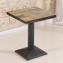 Bartafel, vierkante retro industriële tafel, 60x60x75 cm, houten plank en metalen poten, voor bar en keuken