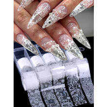 Nagelstickers, set van 10 vellen, kant en sterrenhemel design, zwart en wit, voor manicure decoratie
