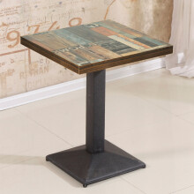 Bartafel, vierkante retro industriële tafel, 60x60x75 cm, hout en metaal, voor bar en keuken