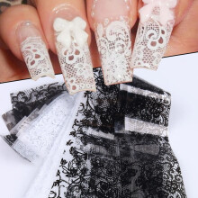 Nagelstickers, set van 10 vellen, kant en sterrenhemel design, zwart en wit