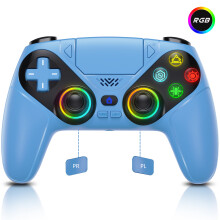 Draadloze gamecontroller, blauw, RGB, met Hall Effect joysticks en turbofunctie voor PS5 en PC