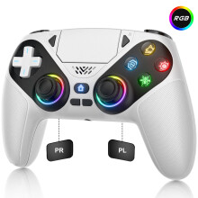 Draadloze gamecontroller voor PS5 en PC, wit, RGB licht, met hall-effect joysticks en turbofunctie
