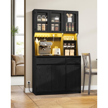 Keukenkast, 40 x 100 x 180 cm, zwart, met stekkerdoos, LED-lichtstrips, werkblad en 2 lades
