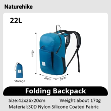 Naturehike rugzak, 22L, blauw, ultralicht, waterdicht, opvouwbaar voor reizen en wandelen