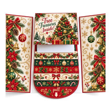 (G) Handmade Card Booklet Pull Interactive Holiday Card Xmas Gift Card Holder For Family Friends
