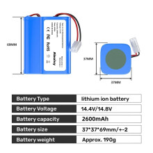 Aleaivy oplaadbare Li-ion batterij 2600mAh, 14,8V voor Xiaomi Mijia Mi Robot Vacuum-Mop Essential G1 MJSTG1