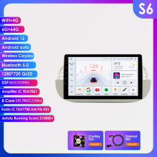 Hizpo autoradio 9 inch, S6 6GB 64GB wit, Android 13 met GPS, draadloos CarPlay en navigatie voor Fiat 500 2007-2014