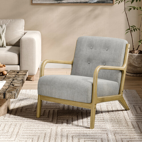 Solid Wooden Frame Upholstered Tufted Armchair