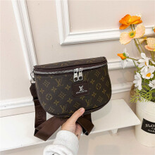 (Brown presbyopia) Retro printed semicircle waist bag for men and women, shoulder strap chest bag