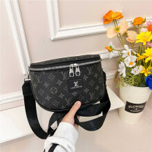 (Black presbyopia) Retro printed semicircle waist bag for men and women, shoulder strap chest bag