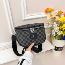(Gray checkerboard) Retro printed semicircle waist bag for men and women, shoulder strap chest bag