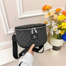 (Gray) Retro printed semicircle waist bag for men and women, shoulder strap chest bag