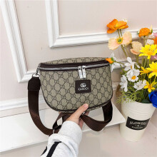 (Khaki) Retro printed semicircle waist bag for men and women, shoulder strap chest bag