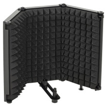 Studio Microphone Isolation Shield, Foldable Adjustable, 3-Panel High Density Absorbent Foam, 3/8" Threaded Mount, Black