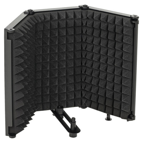 Studio Microphone Isolation Shield, Foldable Adjustable, 3-Panel High Density Absorbent Foam, 3/8" Threaded Mount, Black