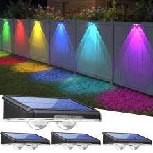 TECKNET Solar Fence Lights Outdoor Garden, 4 Pack Solar Wall Lights Outdoor IP66 Waterproof, Bright Solar Powered Garden Fence Lights RGB Modes for Ou