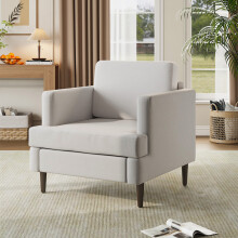 Linen Upholstered Single Sofa Living Room Accent Armchair, Beige