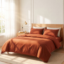 (Rust, King: 230 x 220 cm) Plain Duvet Quilt Cover Bedding Set & Pillowcases