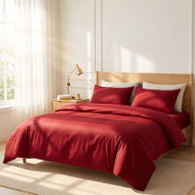 (Red, Super King: 260 X 220 cm) Plain Duvet Quilt Cover Bedding Set & Pillowcases