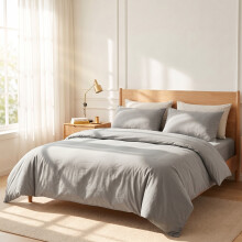 (Silver, Double: 200 x 200 cm) Plain Duvet Quilt Cover Bedding Set & Pillowcases