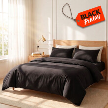(Black, King: 230 x 220 cm) Plain Duvet Quilt Cover Bedding Set & Pillowcases
