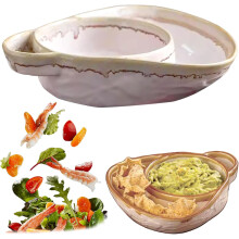 (Beige) Soup and Sandwich Plate Combo Ceramic Soup and Sandwich Plate with Handle Retro Stoneware Bowls & Side Bowls Easy to Clean for Breakfast