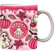 (Pink) Halloween Ghost Mug, 350ml Halloween Coffee Mug, Halloween Pumpkin Coffee Cup With Ghost,Ghostly Coffee Mug,Ceramic Espresso Cup With Handle
