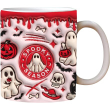 (Red) Halloween Ghost Mug, 350ml Halloween Coffee Mug, Halloween Pumpkin Coffee Cup With Ghost,Ghostly Coffee Mug,Ceramic Espresso Cup With Handle