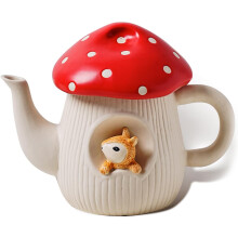 Cute Mushroom Teapot, Handmade Glaze Polka Dot Lid, Safety Matt Ceramic Tea Pot, 700ml, Gifts for Women & Girls