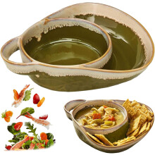 (Army Green) Soup and Sandwich Plate Combo Ceramic Soup and Sandwich Plate with Handle Retro Stoneware Bowls & Side Bowls Easy to Clean for Breakfast