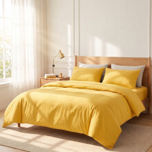 (Mustard Ochre, Single: 137 x 200 cm) Plain Duvet Quilt Cover Bedding Set & Pillowcases