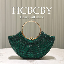 (Dark green) Dark Green Shiny Rhinestone Ring Handbag, Elegant Women Evening Bridal Clutch Purse
