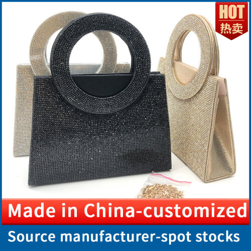 (Black) New Solid Compact Evening Bag, Elegant Women Rhinestone Clutch Shoulder Purse 2