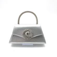 (Silver) Stylish Women Evening Bag, Rhinestone Floral Party Bridal Wedding Clutch Purse